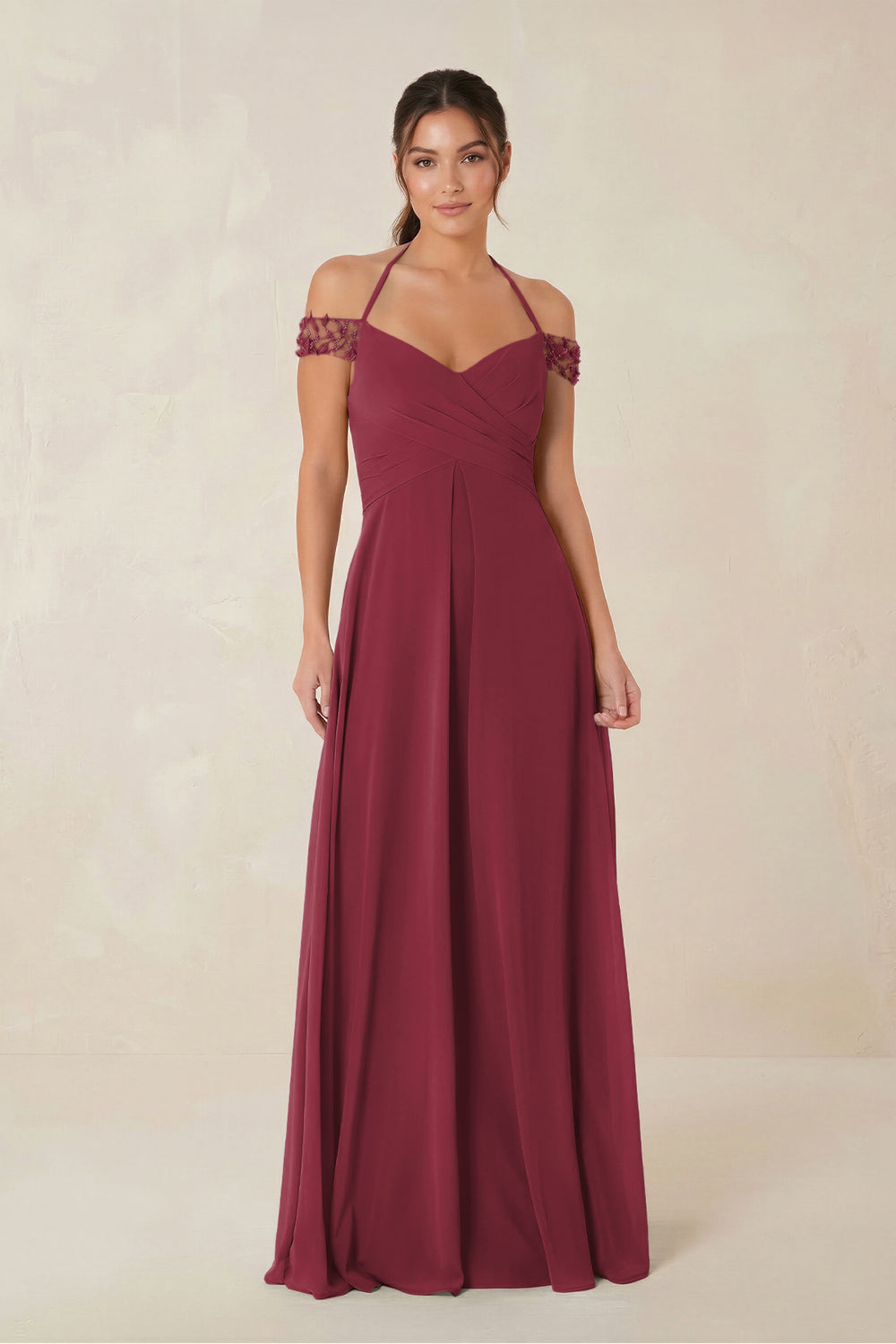 A-Line Off-the-Shoulder Chiffon Bridesmaid Dress in Berry