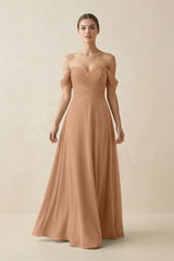 A-Line Off-the-Shoulder Chiffon Bridesmaid Dress in Bronzer - KISS BRIDAL BRIDESMAID DRESSES