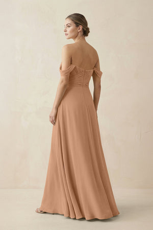 A-Line Off-the-Shoulder Chiffon Bridesmaid Dress in Bronzer - SHE IS ME BRIDESMAID DRESSES