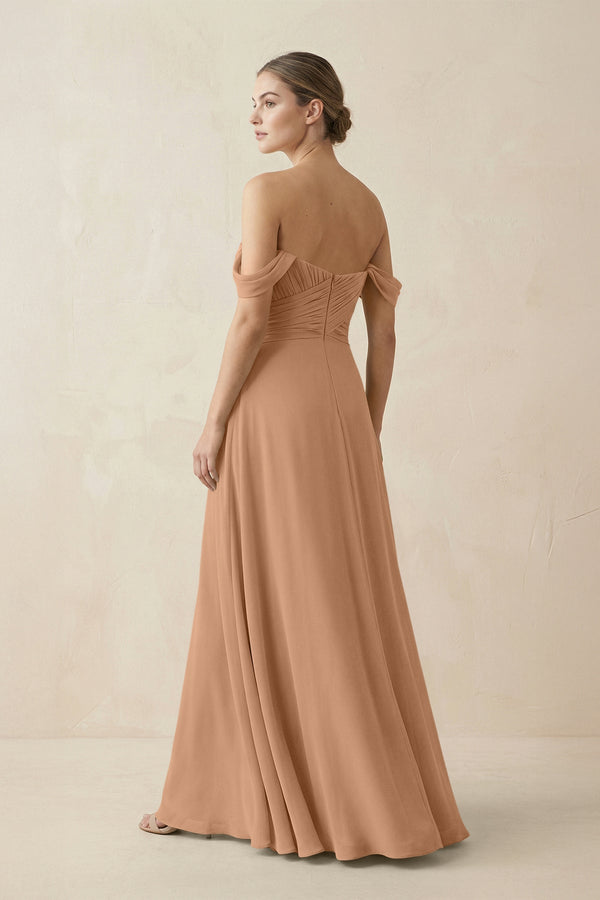 A-Line Off-the-Shoulder Chiffon Bridesmaid Dress in Bronzer - SHE IS ME BRIDESMAID DRESSES