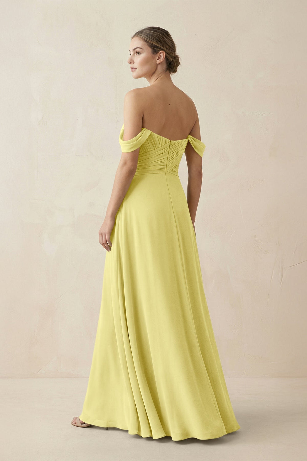 A-Line Off-the-Shoulder Chiffon Bridesmaid Dress in Buttercup - KISS BRIDAL BRIDESMAID DRESSES