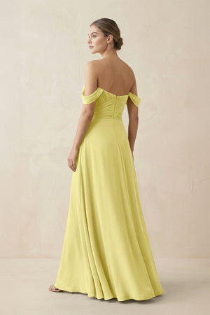 A-Line Off-the-Shoulder Chiffon Bridesmaid Dress in Buttercup - SHE IS ME BRIDESMAID DRESSES