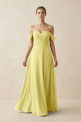 A-Line Off-the-Shoulder Chiffon Bridesmaid Dress in Buttercup - KISS BRIDAL BRIDESMAID DRESSES