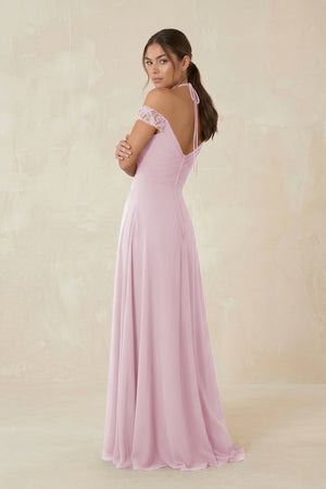 A-Line Off-the-Shoulder Chiffon Bridesmaid Dress in Candy Pink (2) | KISSBRIDAL