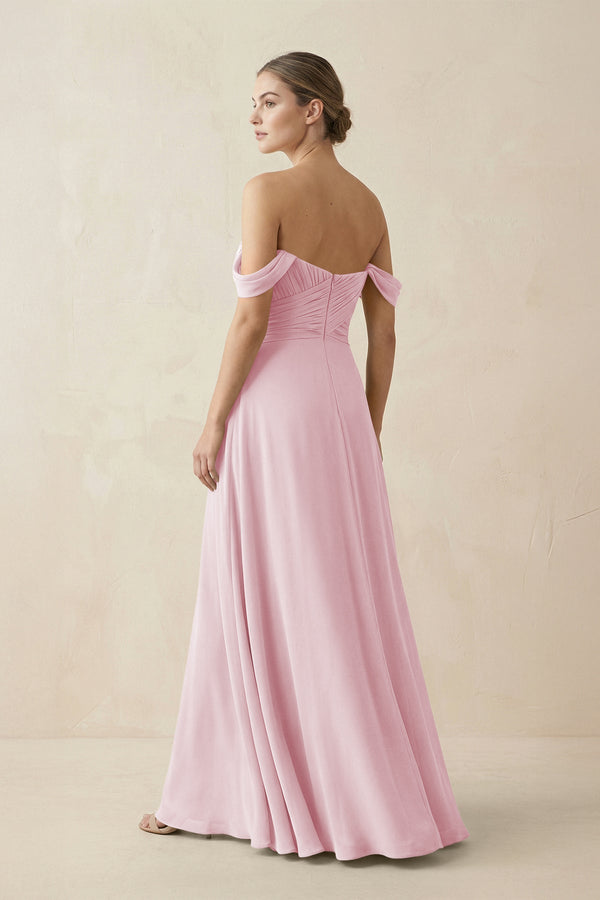 A-Line Off-the-Shoulder Chiffon Bridesmaid Dress in Candy Pink - SHE IS ME BRIDESMAID DRESSES