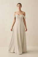 A-Line Off-the-Shoulder Chiffon Bridesmaid Dress in Champagne - SHE IS ME BRIDESMAID DRESSES
