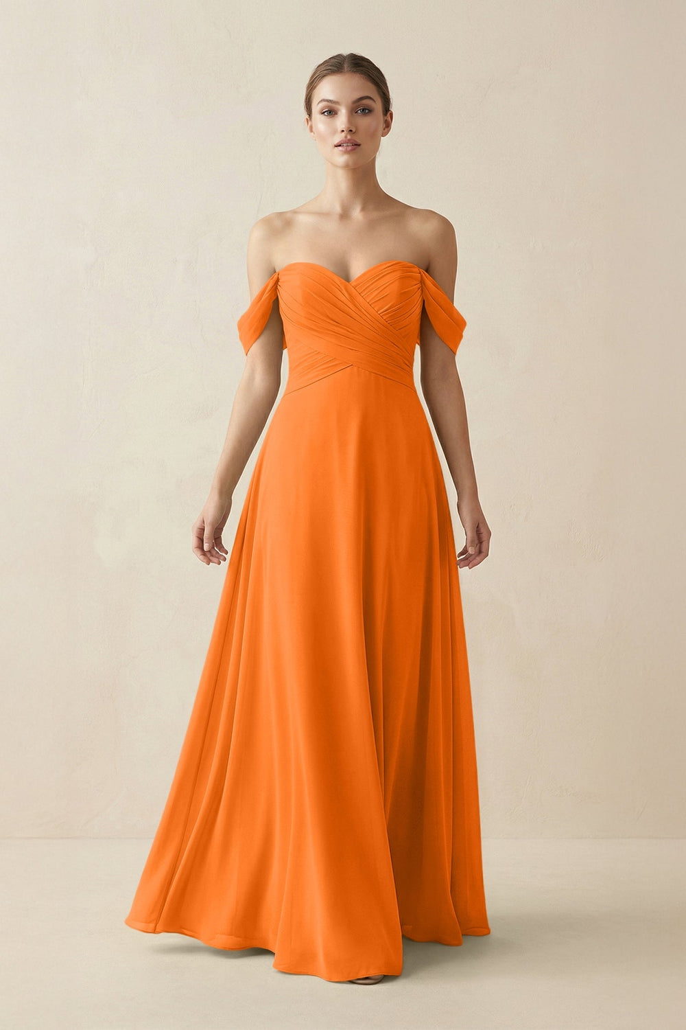 A-Line Off-the-Shoulder Chiffon Bridesmaid Dress in Cinnamon - KISS BRIDAL BRIDESMAID DRESSES