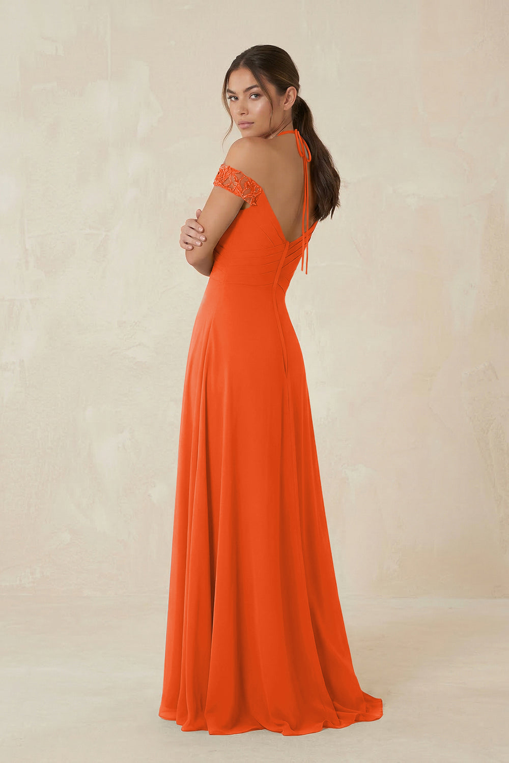 A-Line Off-the-Shoulder Chiffon Bridesmaid Dress in Cinnamon