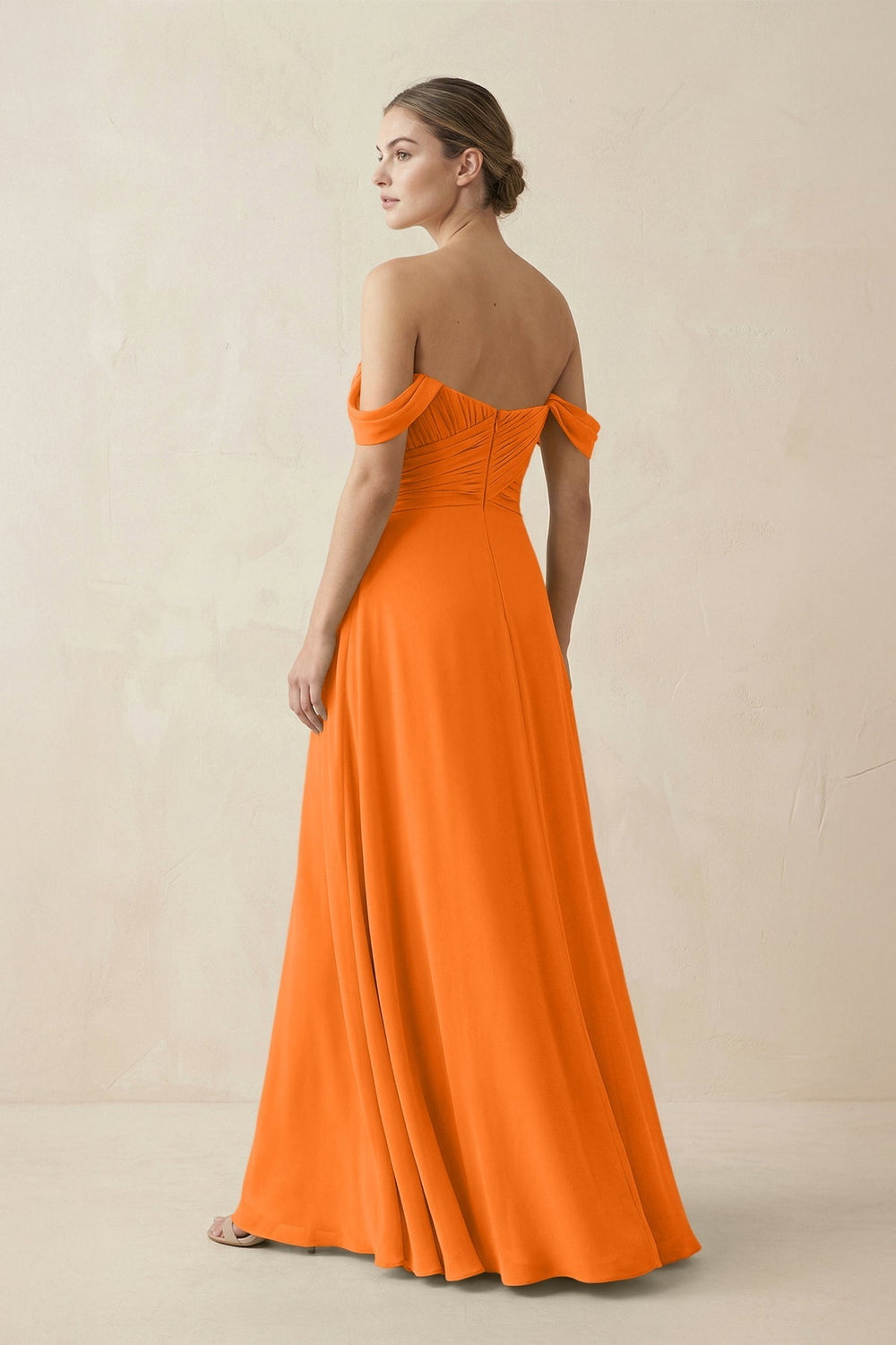 A-Line Off-the-Shoulder Chiffon Bridesmaid Dress in Cinnamon - KISS BRIDAL BRIDESMAID DRESSES