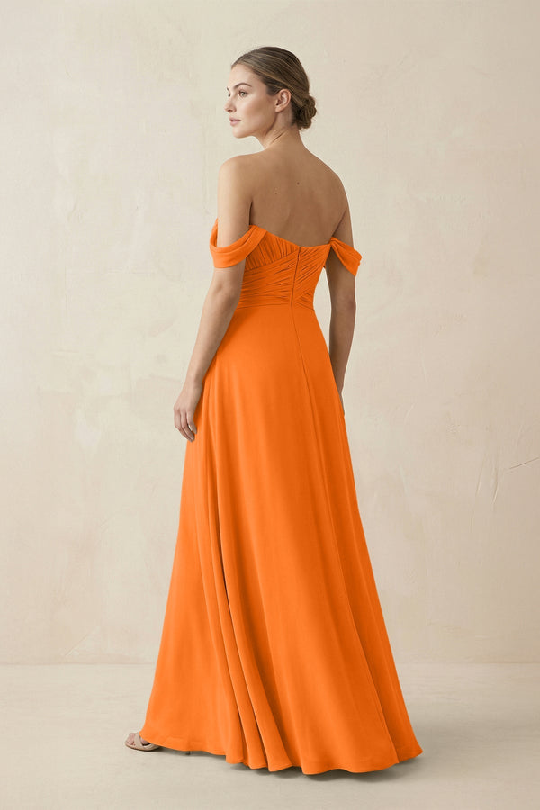 A-Line Off-the-Shoulder Chiffon Bridesmaid Dress in Cinnamon - SHE IS ME BRIDESMAID DRESSES