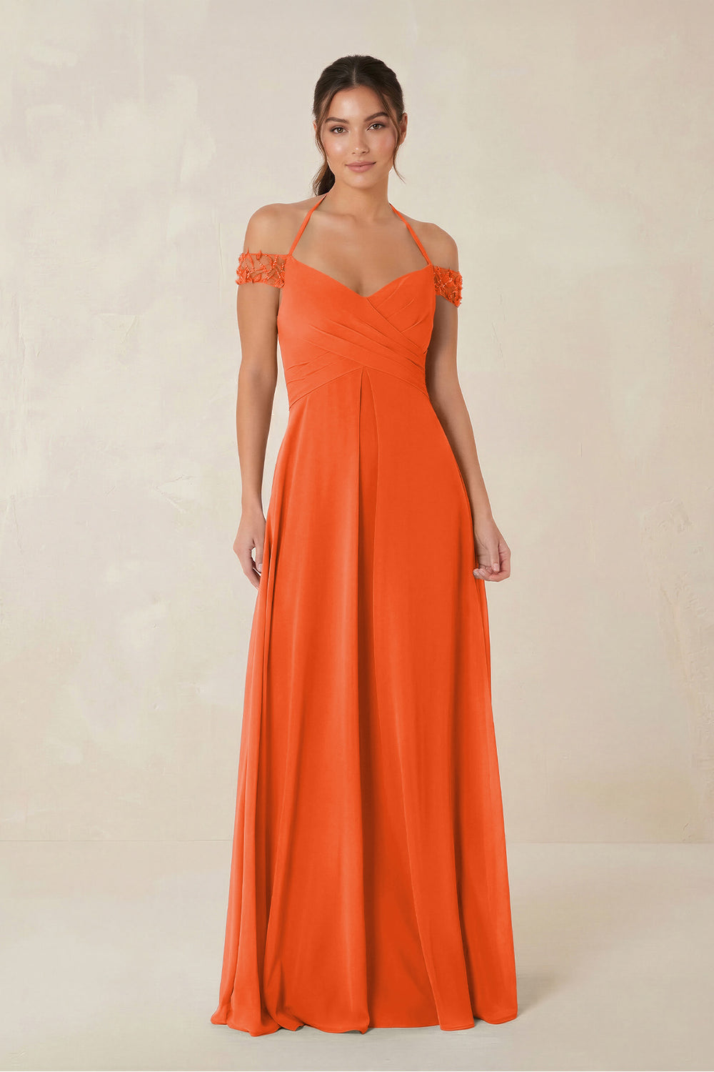 A-Line Off-the-Shoulder Chiffon Bridesmaid Dress in Cinnamon