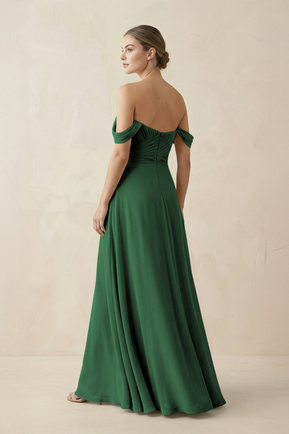 A-Line Off-the-Shoulder Chiffon Bridesmaid Dress in Dark Green - KISS BRIDAL BRIDESMAID DRESSES