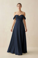 A-Line Off-the-Shoulder Chiffon Bridesmaid Dress in Dark Navy - SHE IS ME BRIDESMAID DRESSES