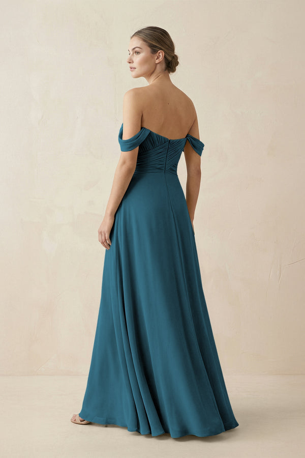 A-Line Off-the-Shoulder Chiffon Bridesmaid Dress in Dark Teal - SHE IS ME BRIDESMAID DRESSES