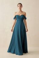 A-Line Off-the-Shoulder Chiffon Bridesmaid Dress in Dark Teal - SHE IS ME BRIDESMAID DRESSES