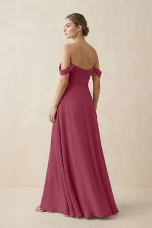 A-Line Off-the-Shoulder Chiffon Bridesmaid Dress in Desert Rose - SHE IS ME BRIDESMAID DRESSES
