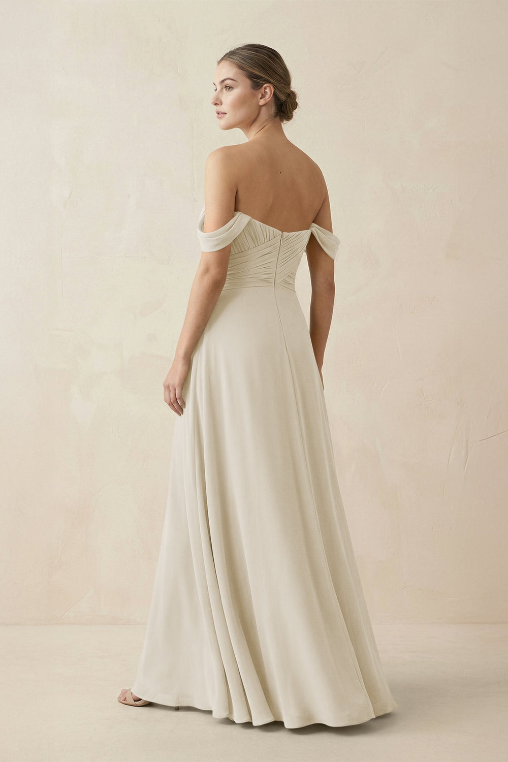 A-Line Off-the-Shoulder Chiffon Bridesmaid Dress in Dove Gray - KISS BRIDAL BRIDESMAID DRESSES