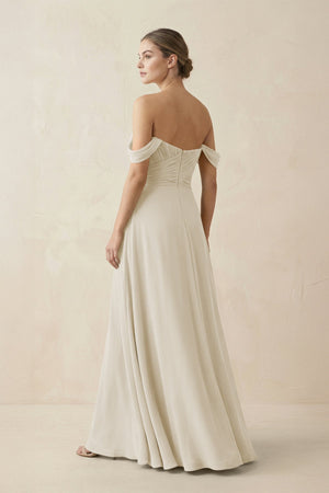 A-Line Off-the-Shoulder Chiffon Bridesmaid Dress in Dove Gray - SHE IS ME BRIDESMAID DRESSES
