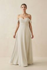 A-Line Off-the-Shoulder Chiffon Bridesmaid Dress in Dove Gray - KISS BRIDAL BRIDESMAID DRESSES