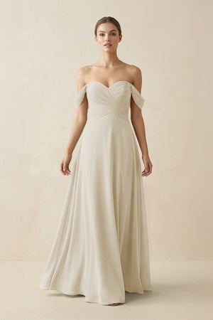 A-Line Off-the-Shoulder Chiffon Bridesmaid Dress in Dove Gray - SHE IS ME BRIDESMAID DRESSES