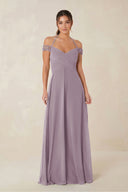 A-Line Off-the-Shoulder Chiffon Bridesmaid Dress in Dusk | KISSBRIDAL