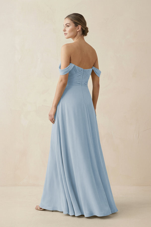 A-Line Off-the-Shoulder Chiffon Bridesmaid Dress in Dusty Blue - SHE IS ME BRIDESMAID DRESSES