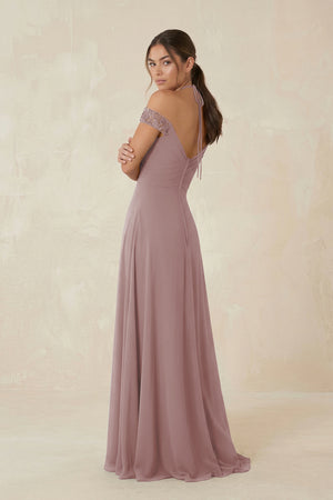 A-Line Off-the-Shoulder Chiffon Bridesmaid Dress in Dusty Rose (2) | KISSBRIDAL