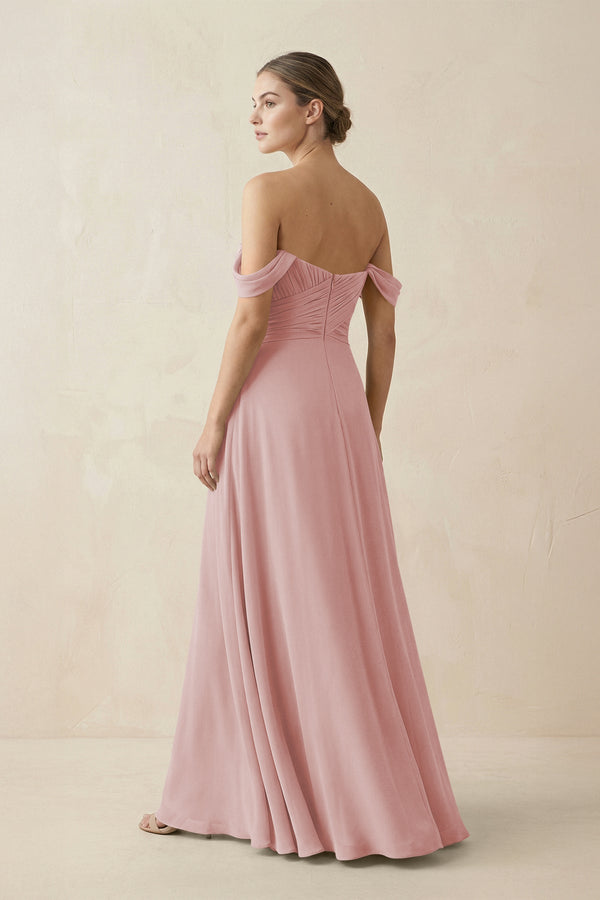 A-Line Off-the-Shoulder Chiffon Bridesmaid Dress in Dusty Rose - SHE IS ME BRIDESMAID DRESSES