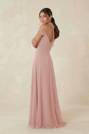 A-Line Off-the-Shoulder Chiffon Bridesmaid Dress in English Rose (2) | KISSBRIDAL