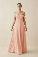 A-Line Off-the-Shoulder Chiffon Bridesmaid Dress in English Rose - SHE IS ME BRIDESMAID DRESSES