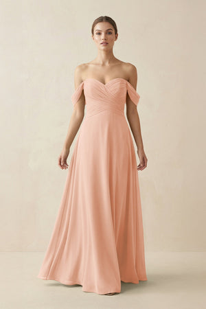 A-Line Off-the-Shoulder Chiffon Bridesmaid Dress in English Rose - SHE IS ME BRIDESMAID DRESSES