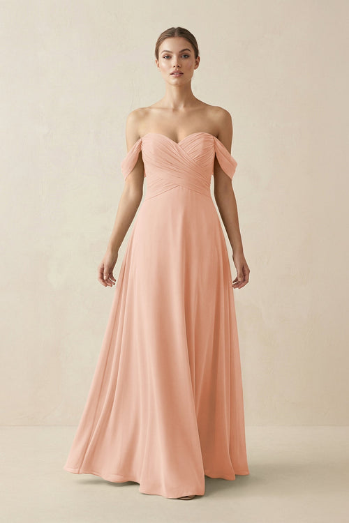 A-Line Off-the-Shoulder Chiffon Bridesmaid Dress in English Rose - SHE IS ME BRIDESMAID DRESSES