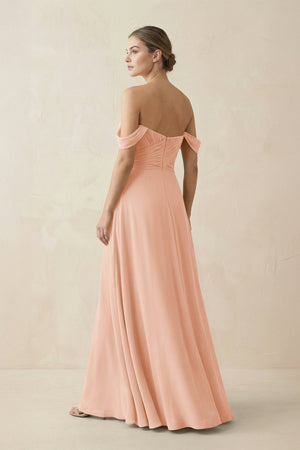 A-Line Off-the-Shoulder Chiffon Bridesmaid Dress in English Rose - SHE IS ME BRIDESMAID DRESSES