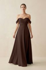 A-Line Off-the-Shoulder Chiffon Bridesmaid Dress in Espresso - KISS BRIDAL BRIDESMAID DRESSES