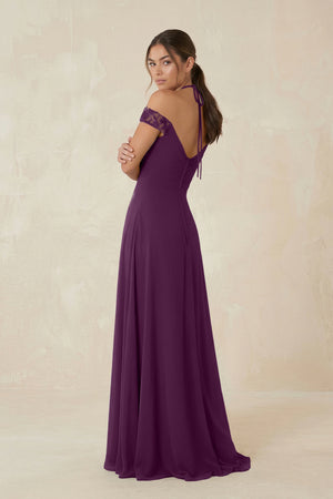 A-Line Off-the-Shoulder Chiffon Bridesmaid Dress in Fig (2) | KISSBRIDAL
