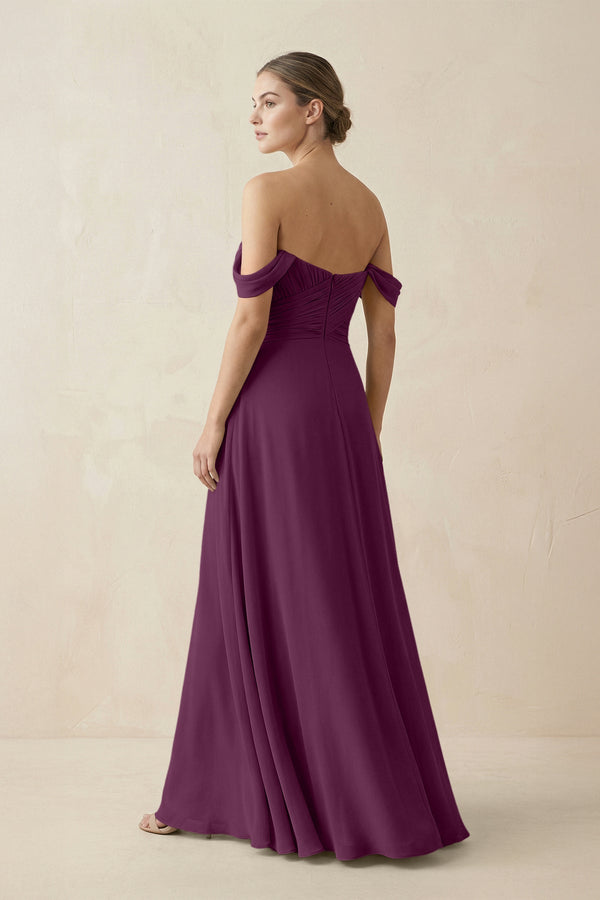 A-Line Off-the-Shoulder Chiffon Bridesmaid Dress in Fig - SHE IS ME BRIDESMAID DRESSES