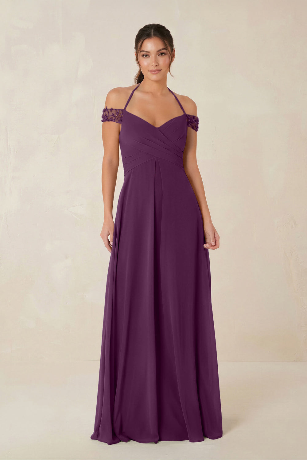 A-Line Off-the-Shoulder Chiffon Bridesmaid Dress in Fig