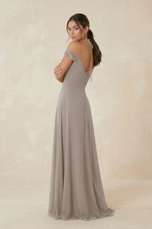 A-Line Off-the-Shoulder Chiffon Bridesmaid Dress in Frost (2) | KISSBRIDAL
