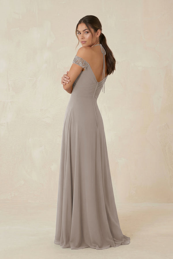 A-Line Off-the-Shoulder Chiffon Bridesmaid Dress in Frost (2) | KISSBRIDAL