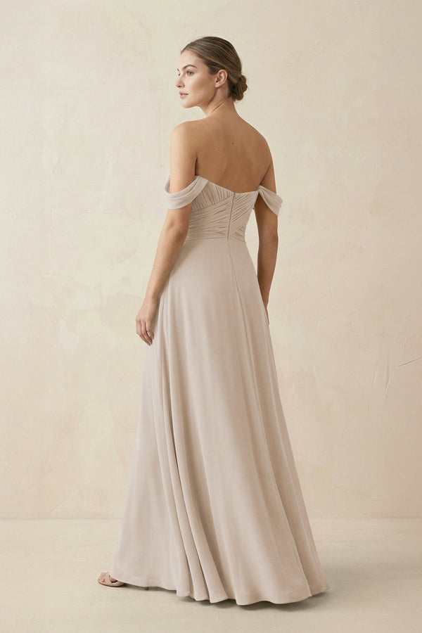 A-Line Off-the-Shoulder Chiffon Bridesmaid Dress in Frost - SHE IS ME BRIDESMAID DRESSES