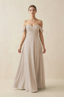 A-Line Off-the-Shoulder Chiffon Bridesmaid Dress in Frost - SHE IS ME BRIDESMAID DRESSES