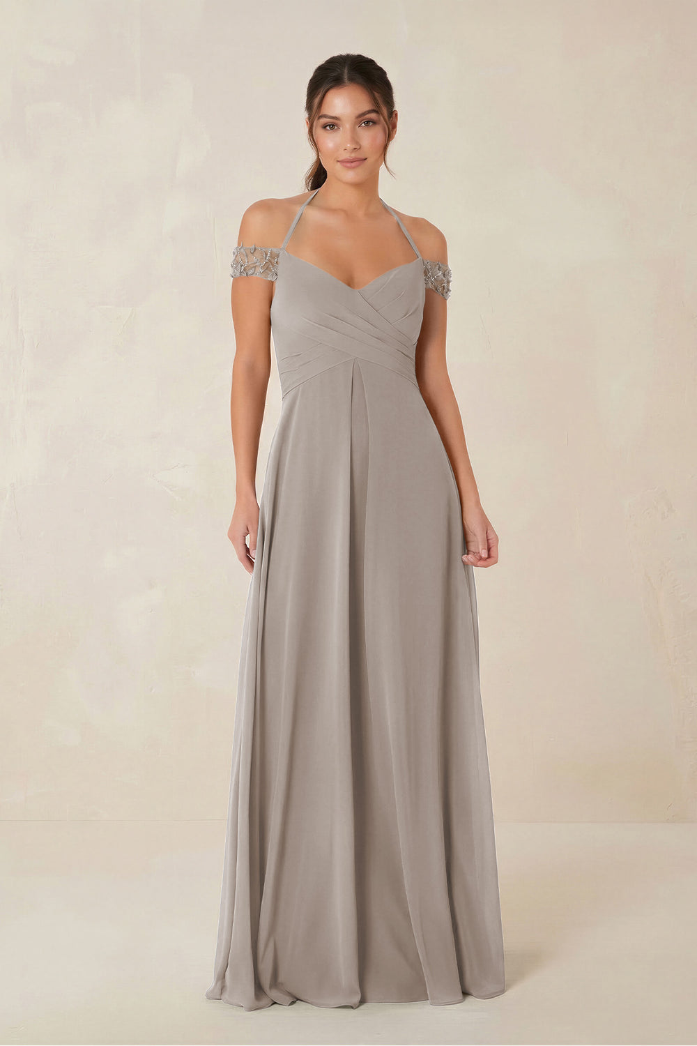 A-Line Off-the-Shoulder Chiffon Bridesmaid Dress in Frost