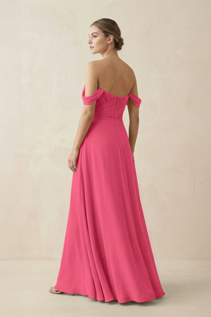 A-Line Off-the-Shoulder Chiffon Bridesmaid Dress in Fuchsia - SHE IS ME BRIDESMAID DRESSES
