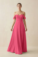 A-Line Off-the-Shoulder Chiffon Bridesmaid Dress in Fuchsia - SHE IS ME BRIDESMAID DRESSES