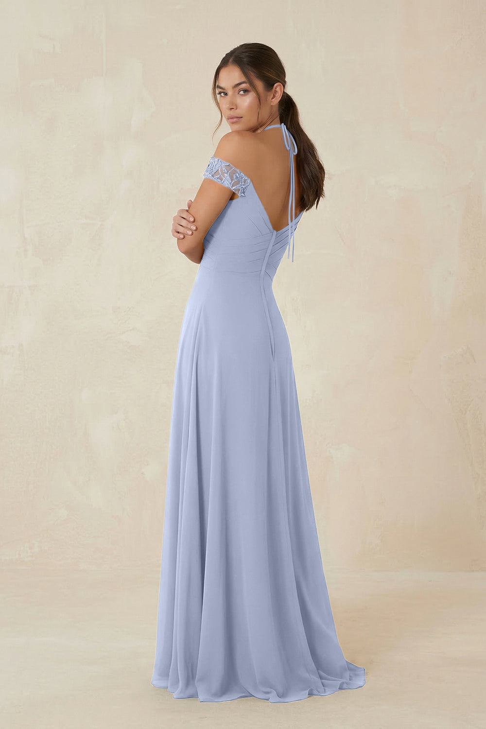 A-Line Off-the-Shoulder Chiffon Bridesmaid Dress in Ice