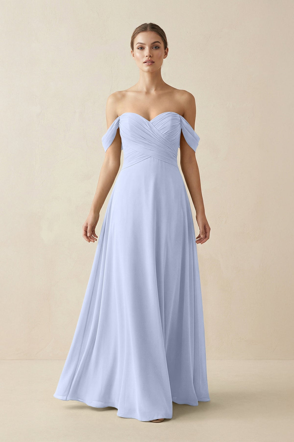 A-Line Off-the-Shoulder Chiffon Bridesmaid Dress in Ice - KISS BRIDAL BRIDESMAID DRESSES