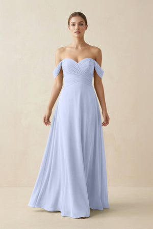 A-Line Off-the-Shoulder Chiffon Bridesmaid Dress in Ice - SHE IS ME BRIDESMAID DRESSES