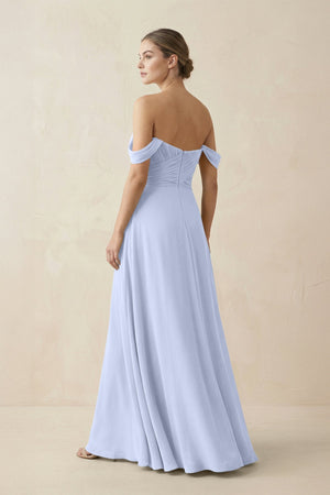 A-Line Off-the-Shoulder Chiffon Bridesmaid Dress in Ice - SHE IS ME BRIDESMAID DRESSES