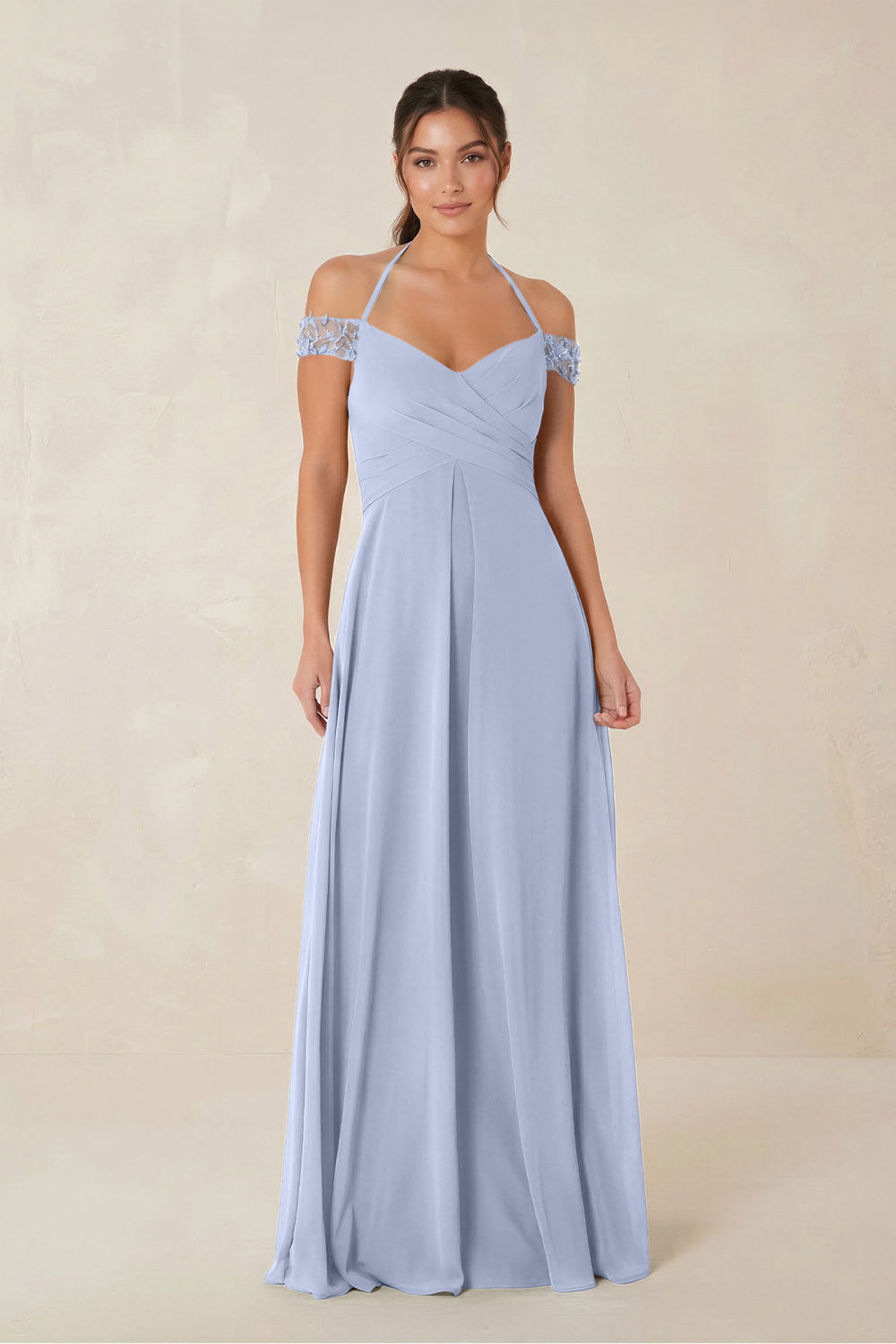 A-Line Off-the-Shoulder Chiffon Bridesmaid Dress in Ice