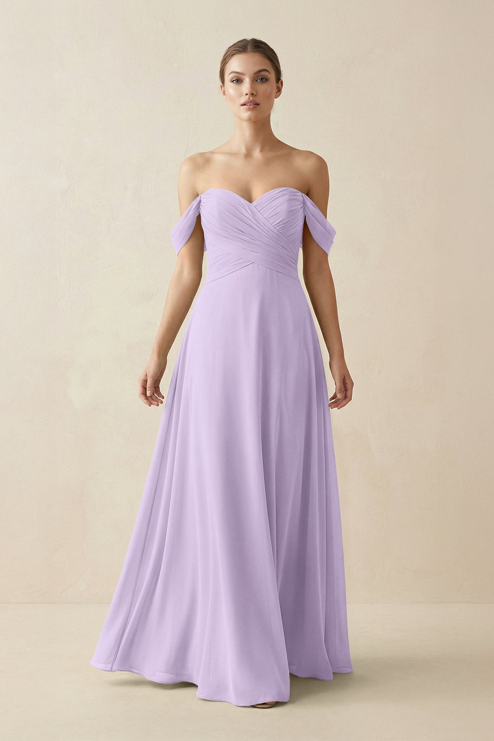 A-Line Off-the-Shoulder Chiffon Bridesmaid Dress in Lavender - KISS BRIDAL BRIDESMAID DRESSES